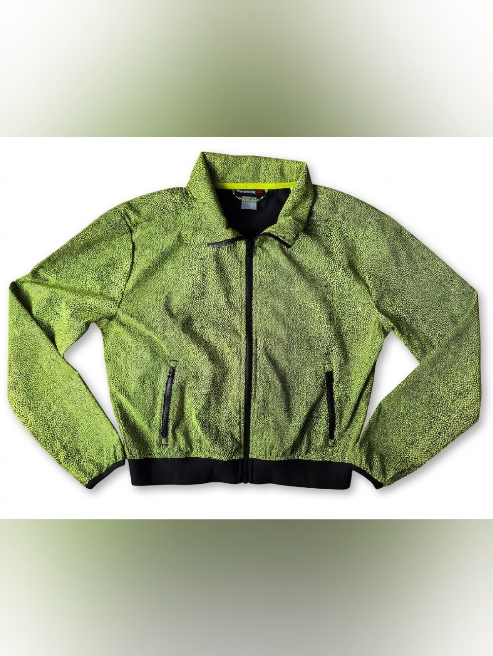 Reebok Vintage Unisex Lime Green Textured Zip Jacket